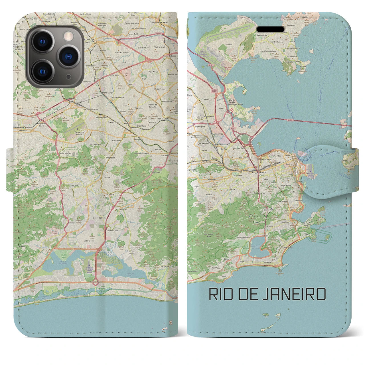 【リオデジャネイロ】地図柄iPhoneケース（手帳両面タイプ・ナチュラル）iPhone 11 Pro Max 用