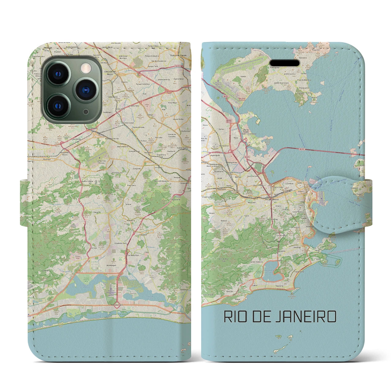 【リオデジャネイロ】地図柄iPhoneケース（手帳両面タイプ・ナチュラル）iPhone 11 Pro 用