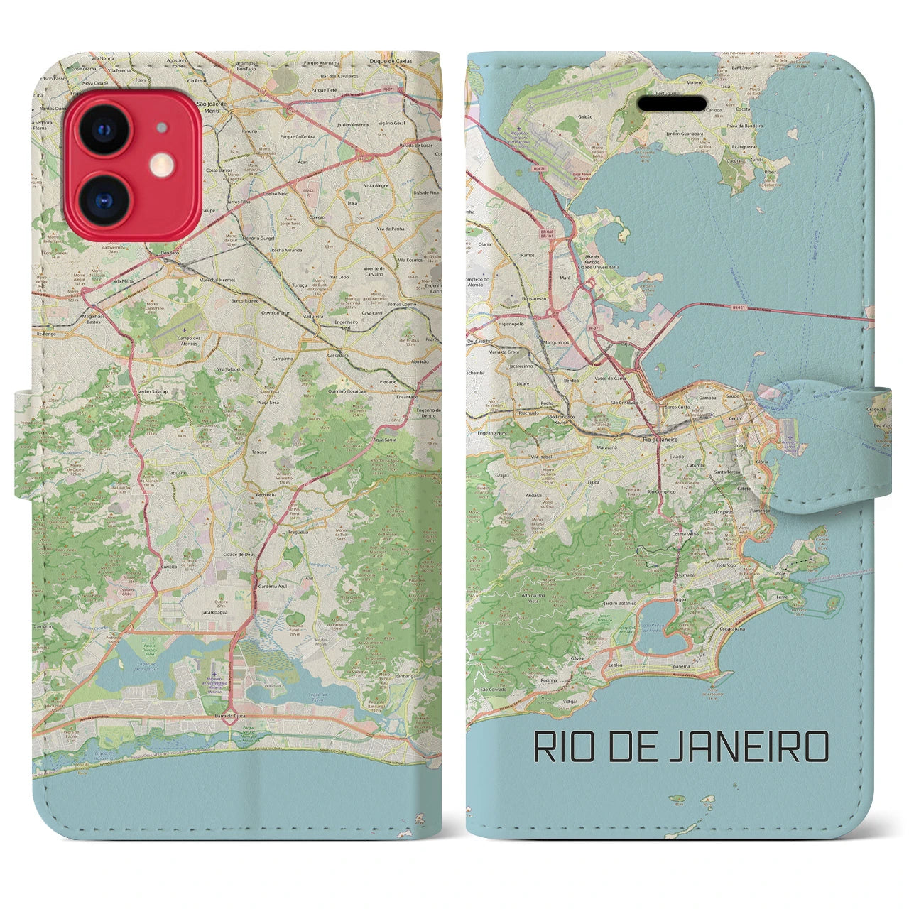 【リオデジャネイロ】地図柄iPhoneケース（手帳両面タイプ・ナチュラル）iPhone 11 用