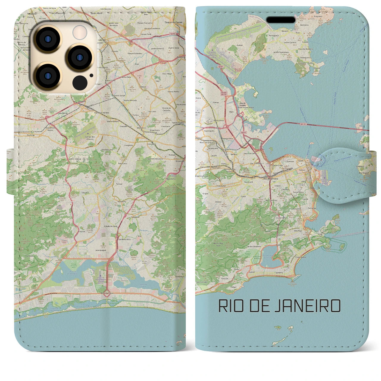 【リオデジャネイロ】地図柄iPhoneケース（手帳両面タイプ・ナチュラル）iPhone 12 Pro Max 用