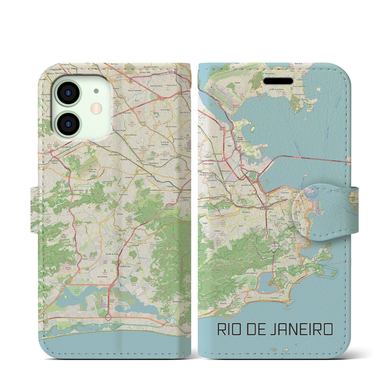【リオデジャネイロ】地図柄iPhoneケース（手帳両面タイプ・ナチュラル）iPhone 12 mini 用