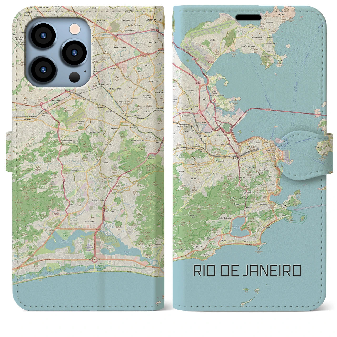 【リオデジャネイロ】地図柄iPhoneケース（手帳両面タイプ・ナチュラル）iPhone 13 Pro Max 用