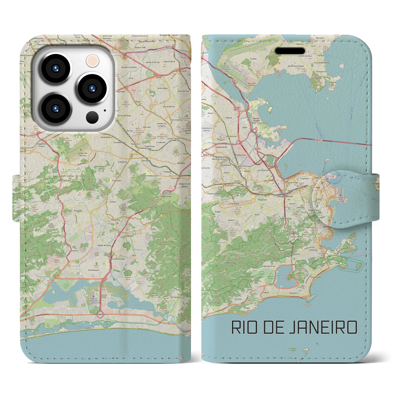【リオデジャネイロ】地図柄iPhoneケース（手帳両面タイプ・ナチュラル）iPhone 13 Pro 用