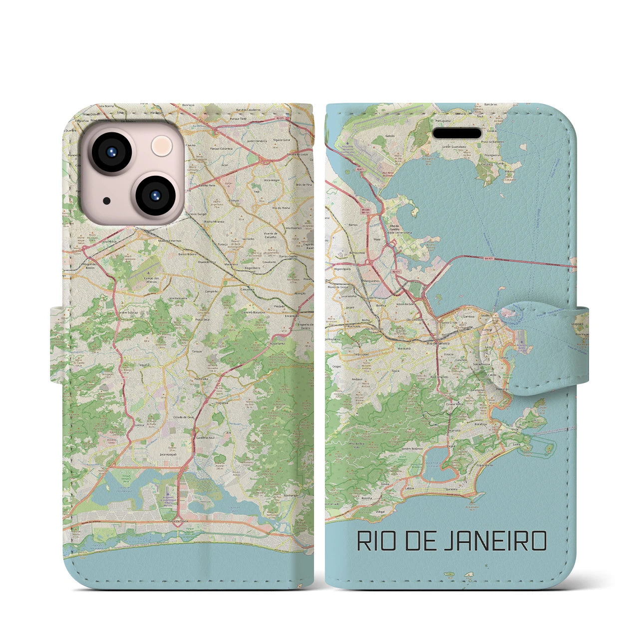 【リオデジャネイロ】地図柄iPhoneケース（手帳両面タイプ・ナチュラル）iPhone 13 mini 用