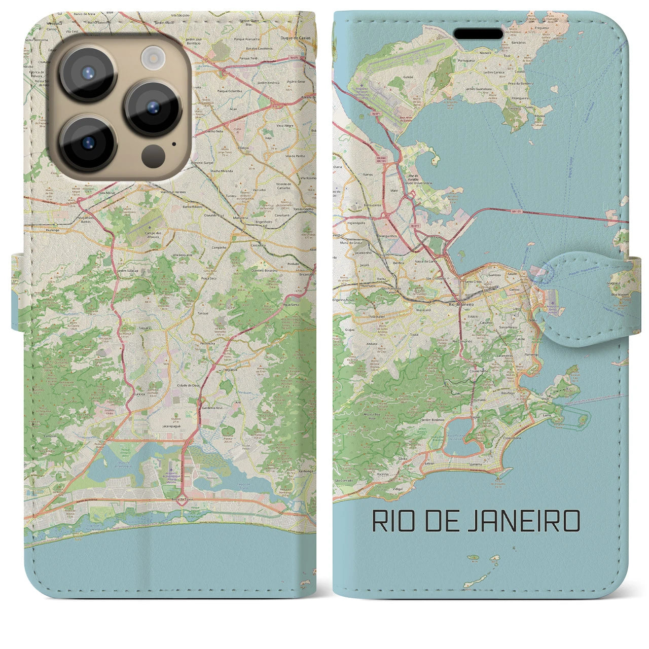 【リオデジャネイロ】地図柄iPhoneケース（手帳両面タイプ・ナチュラル）iPhone 14 Pro Max 用