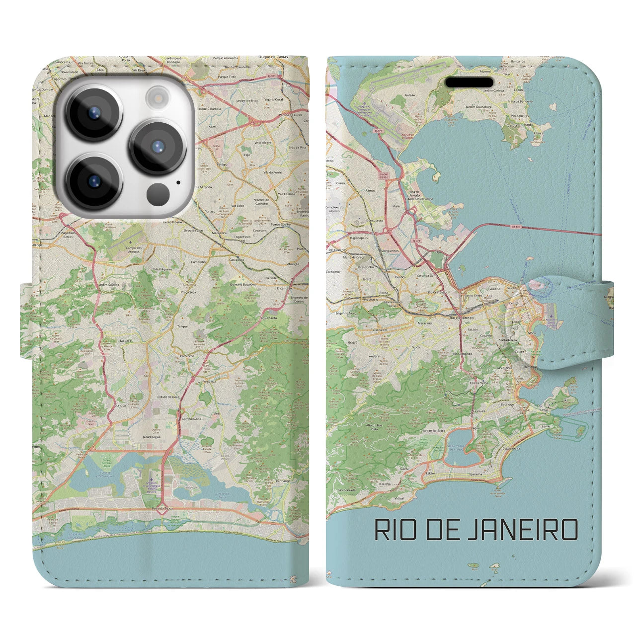 【リオデジャネイロ】地図柄iPhoneケース（手帳両面タイプ・ナチュラル）iPhone 14 Pro 用
