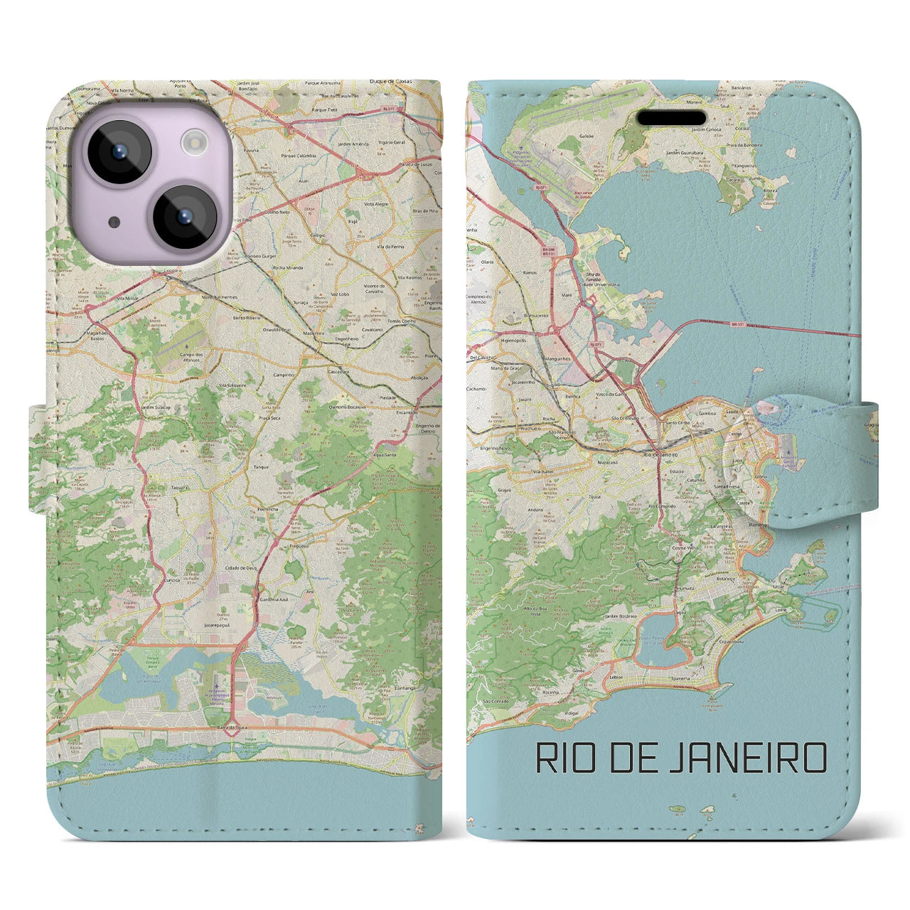【リオデジャネイロ】地図柄iPhoneケース（手帳両面タイプ・ナチュラル）iPhone 14 用