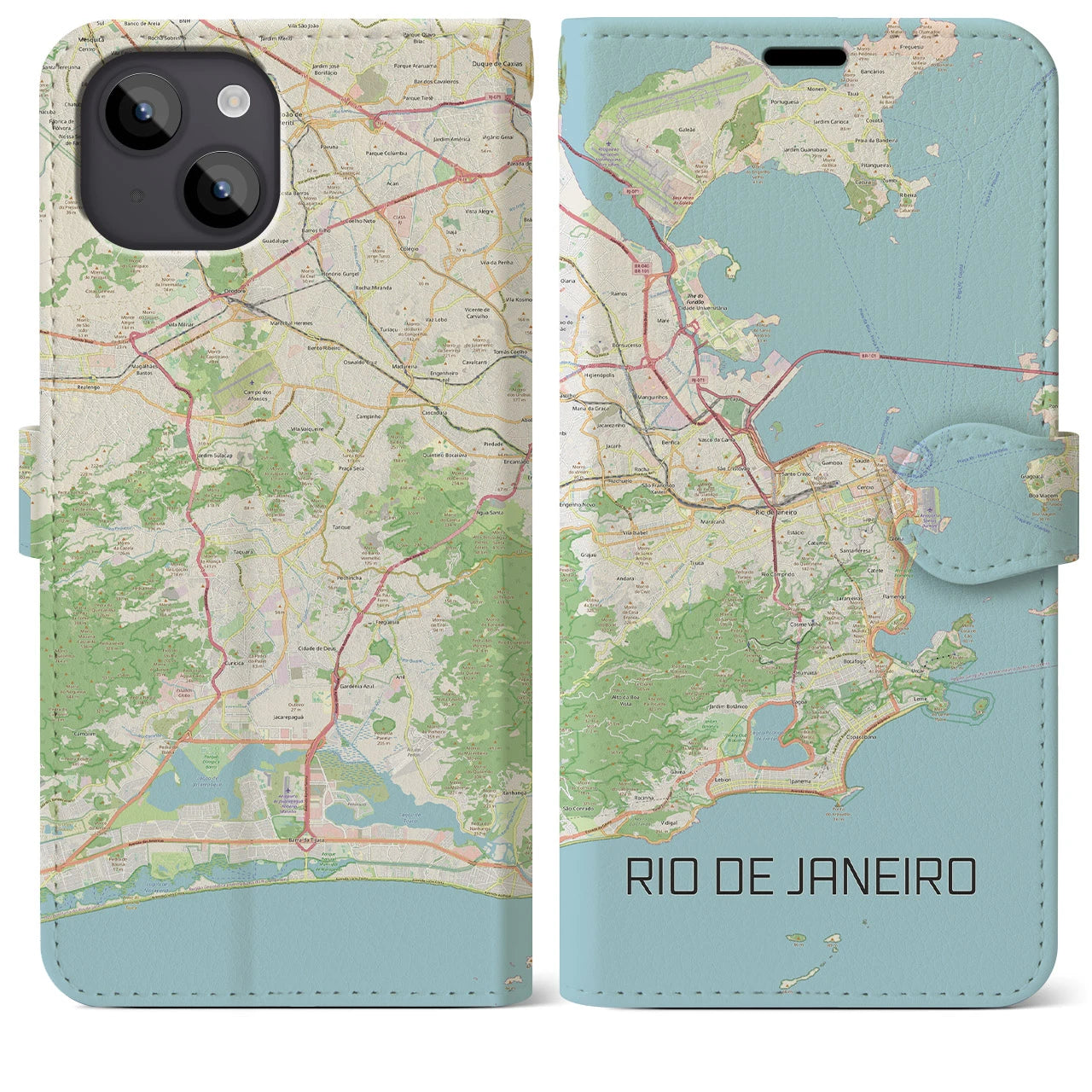 【リオデジャネイロ】地図柄iPhoneケース（手帳両面タイプ・ナチュラル）iPhone 14 Plus 用