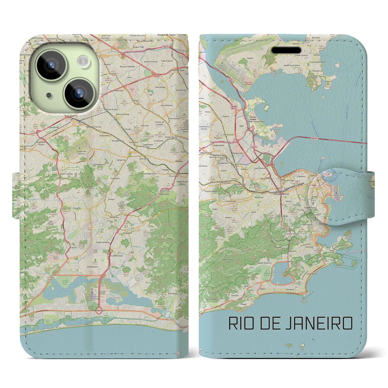 【リオデジャネイロ】地図柄iPhoneケース（手帳両面タイプ・ナチュラル）iPhone 15 用