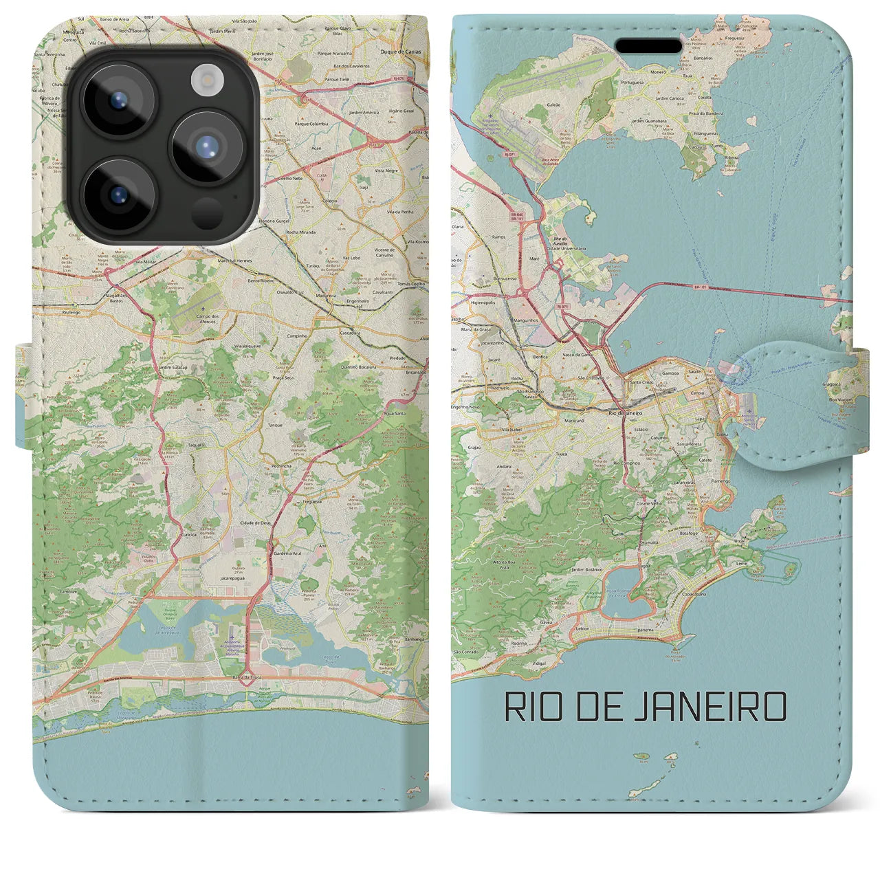【リオデジャネイロ】地図柄iPhoneケース（手帳両面タイプ・ナチュラル）iPhone 15 Pro Max 用