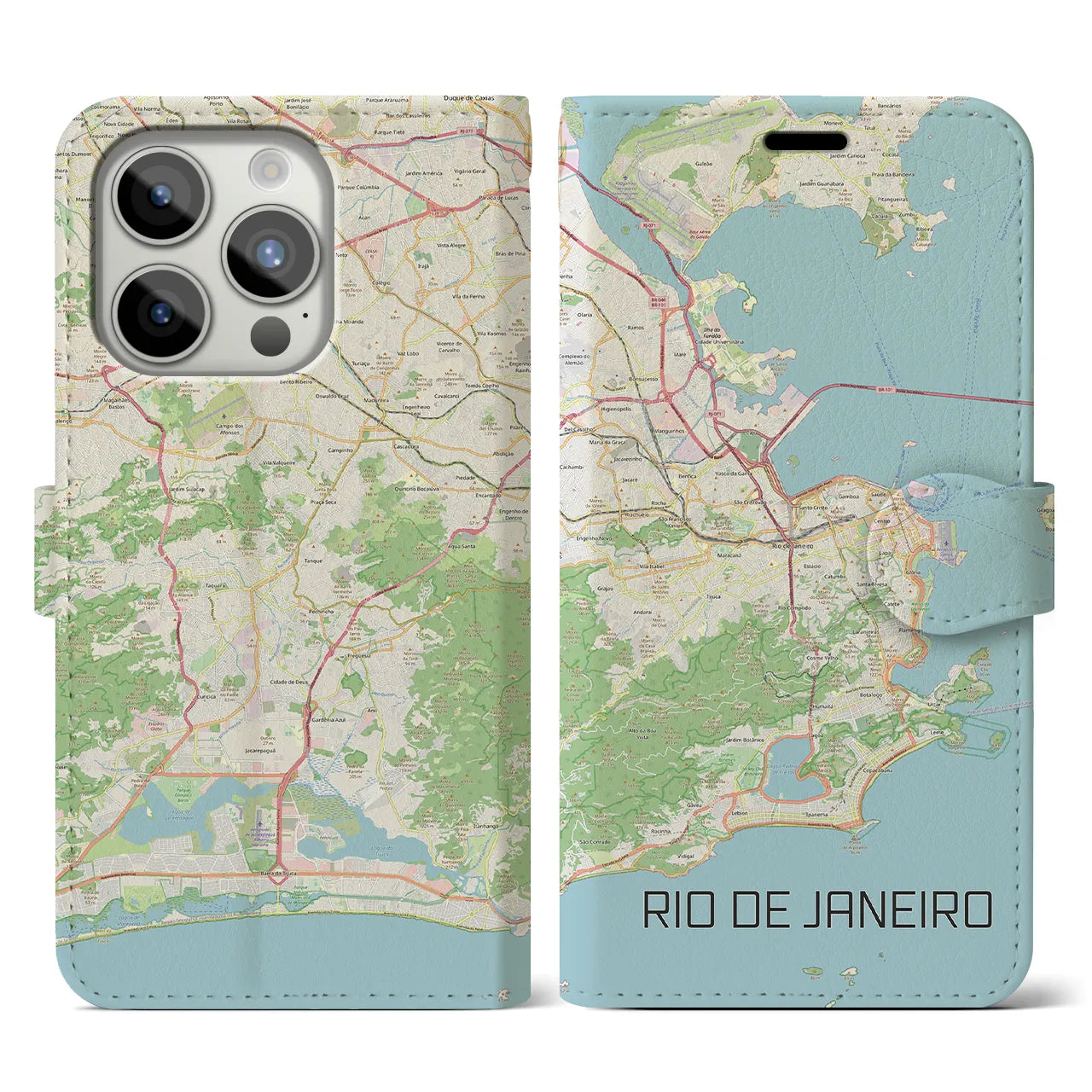 【リオデジャネイロ】地図柄iPhoneケース（手帳両面タイプ・ナチュラル）iPhone 15 Pro 用