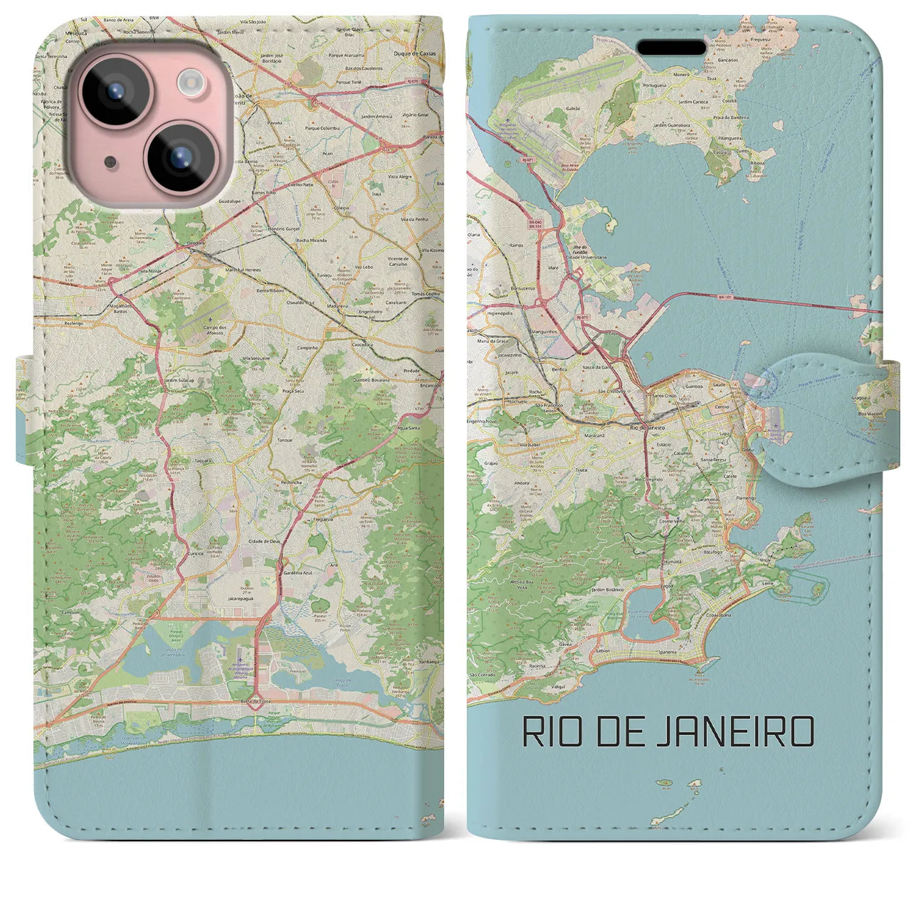【リオデジャネイロ】地図柄iPhoneケース（手帳両面タイプ・ナチュラル）iPhone 15 Plus 用