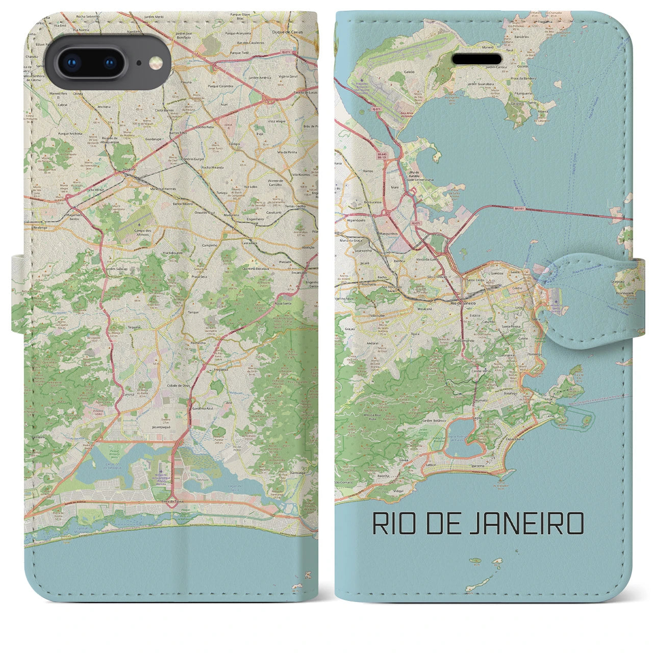 【リオデジャネイロ】地図柄iPhoneケース（手帳両面タイプ・ナチュラル）iPhone 8Plus /7Plus / 6sPlus / 6Plus 用