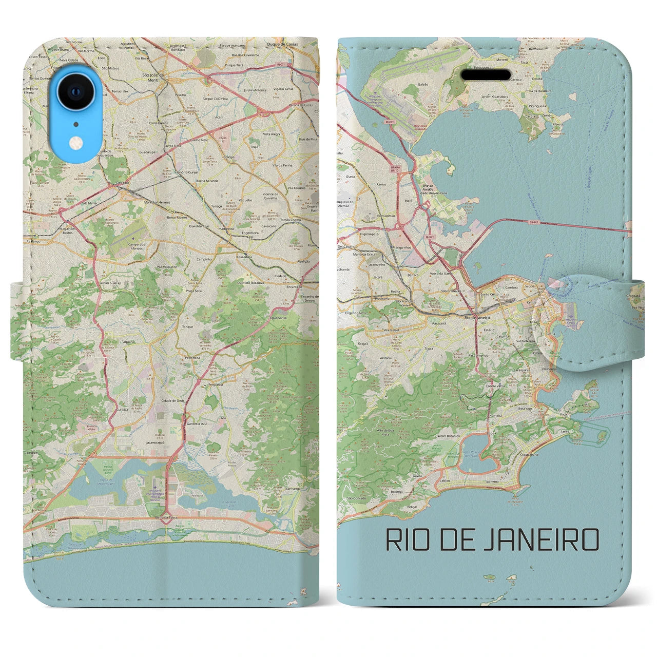 【リオデジャネイロ】地図柄iPhoneケース（手帳両面タイプ・ナチュラル）iPhone XR 用