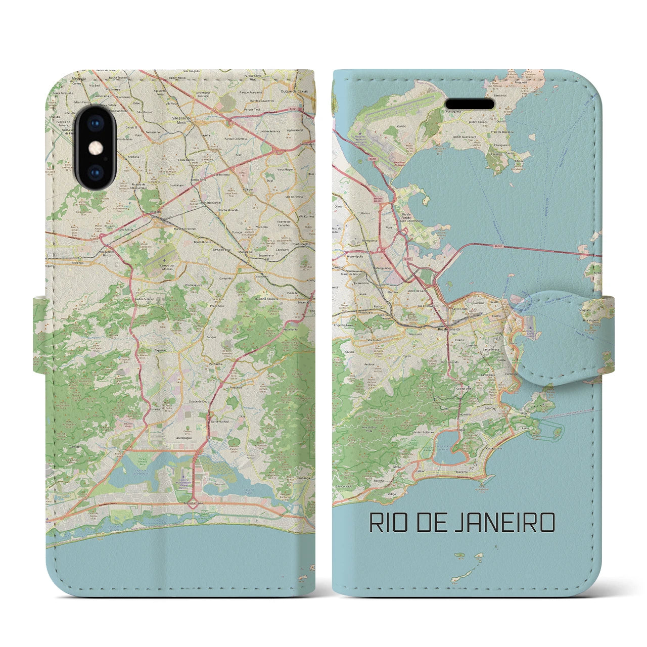 【リオデジャネイロ】地図柄iPhoneケース（手帳両面タイプ・ナチュラル）iPhone XS / X 用