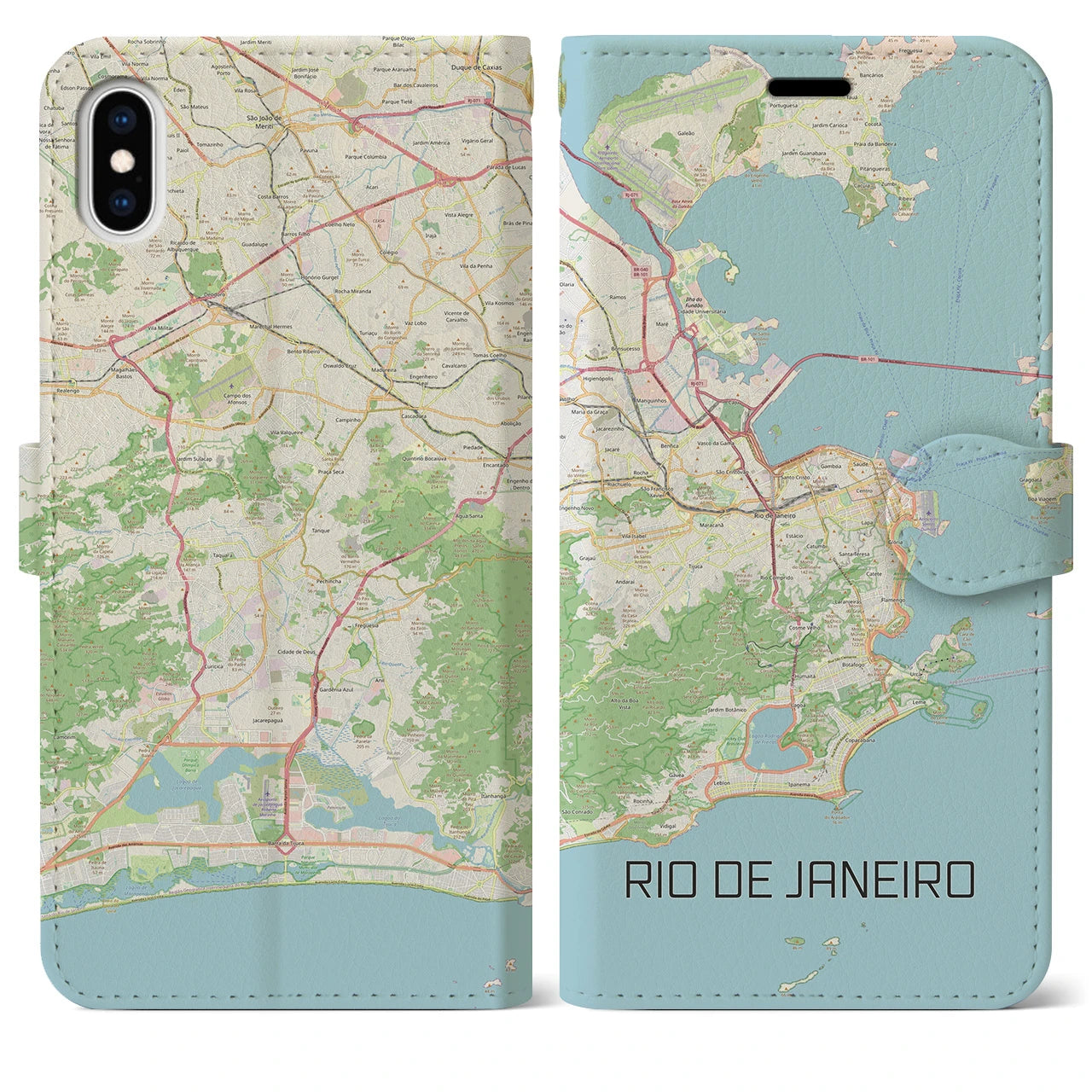 【リオデジャネイロ】地図柄iPhoneケース（手帳両面タイプ・ナチュラル）iPhone XS Max 用