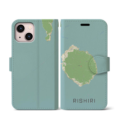 【利尻（北海道）】地図柄iPhoneケース（手帳タイプ）ナチュラル・iPhone 13 mini 用
