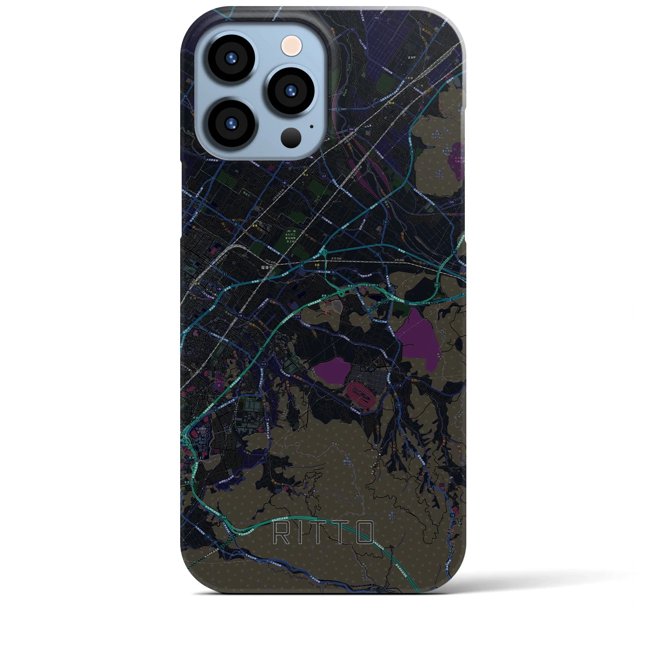 【栗東】地図柄iPhoneケース（バックカバータイプ・ブラック）iPhone 13 Pro Max 用