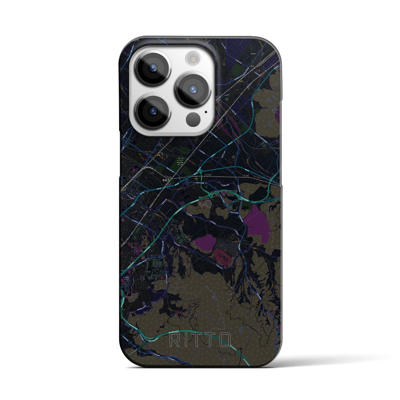 【栗東】地図柄iPhoneケース（バックカバータイプ・ブラック）iPhone 14 Pro 用