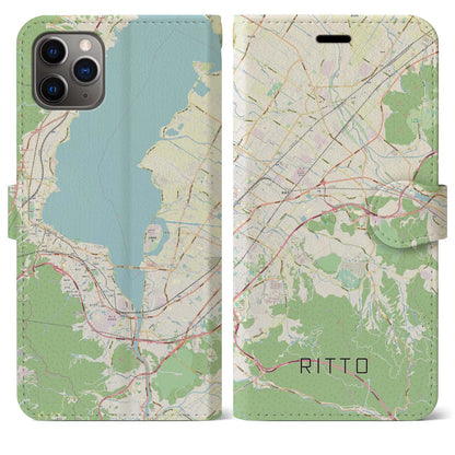 【栗東（滋賀県）】地図柄iPhoneケース（手帳タイプ）ナチュラル・iPhone 11 Pro Max 用