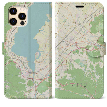 【栗東（滋賀県）】地図柄iPhoneケース（手帳タイプ）ナチュラル・iPhone 12 Pro Max 用