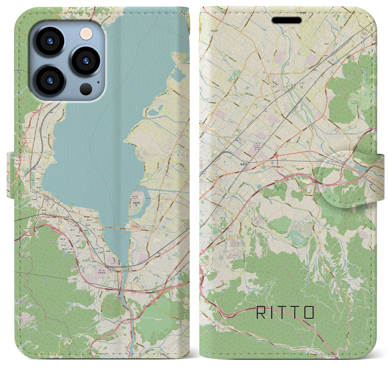 【栗東】地図柄iPhoneケース（手帳両面タイプ・ナチュラル）iPhone 13 Pro Max 用