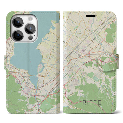 【栗東（滋賀県）】地図柄iPhoneケース（手帳タイプ）ナチュラル・iPhone 14 Pro 用