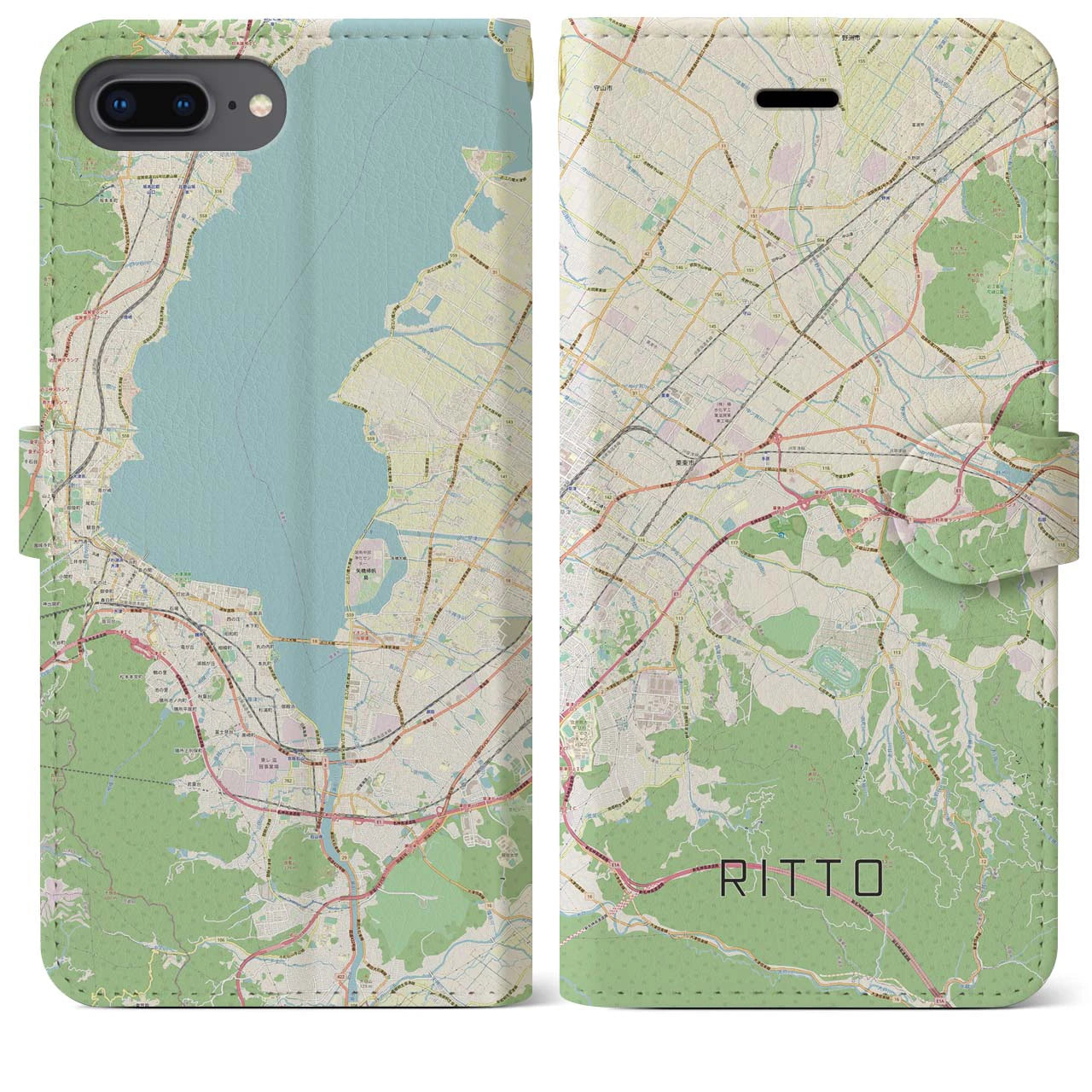 【栗東】地図柄iPhoneケース（手帳両面タイプ・ナチュラル）iPhone 8Plus /7Plus / 6sPlus / 6Plus 用
