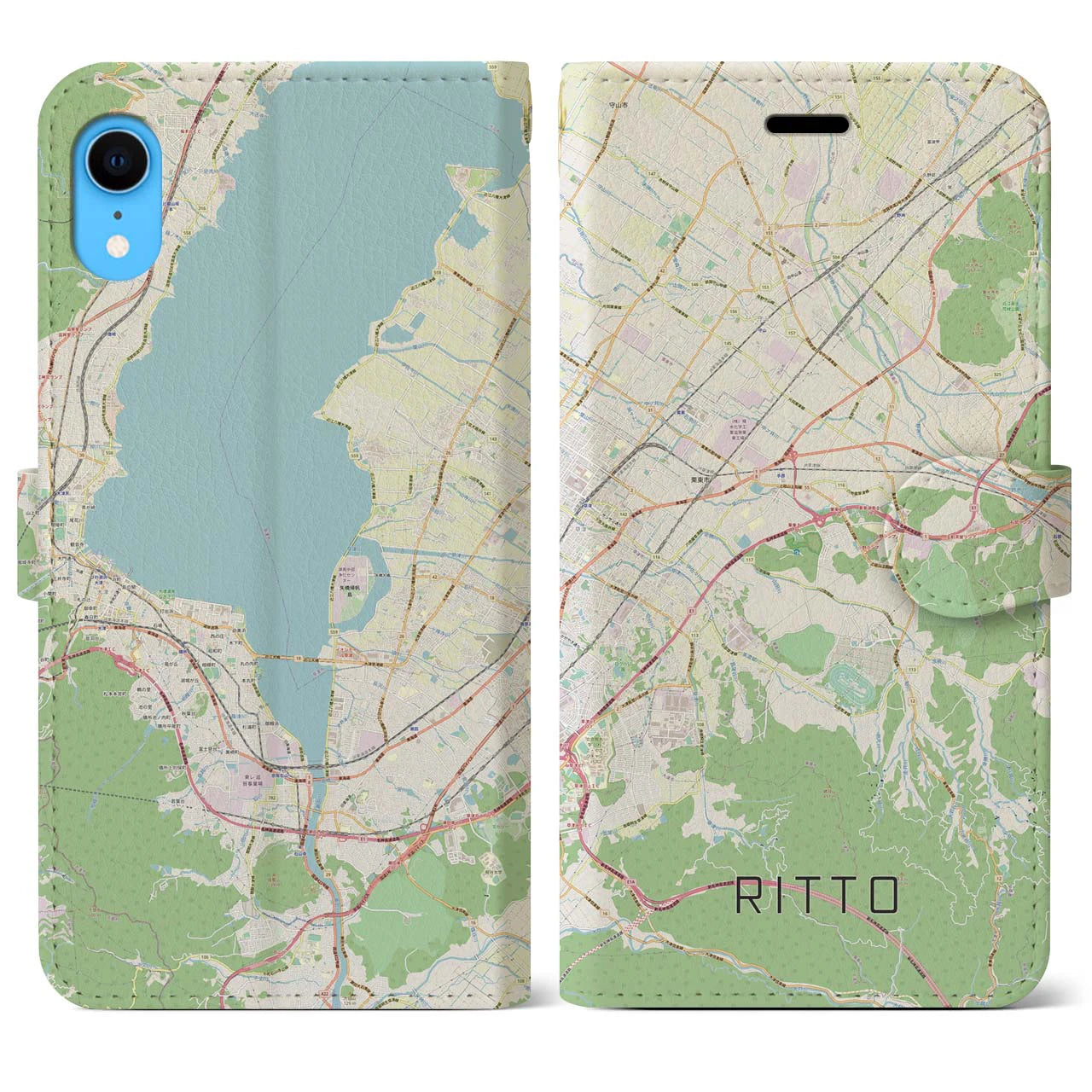 【栗東】地図柄iPhoneケース（手帳両面タイプ・ナチュラル）iPhone XR 用