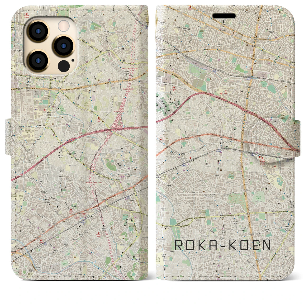 【芦花公園】地図柄iPhoneケース（手帳両面タイプ・ナチュラル）iPhone 12 Pro Max 用