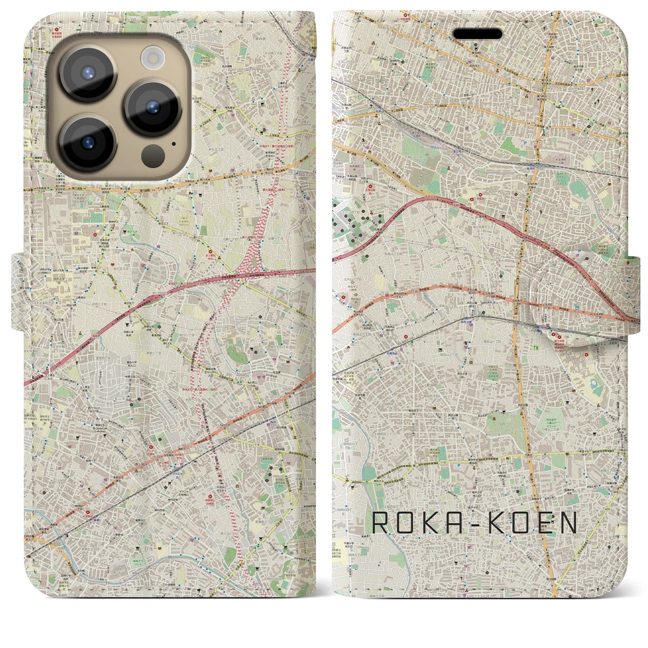 【芦花公園】地図柄iPhoneケース（手帳両面タイプ・ナチュラル）iPhone 14 Pro Max 用