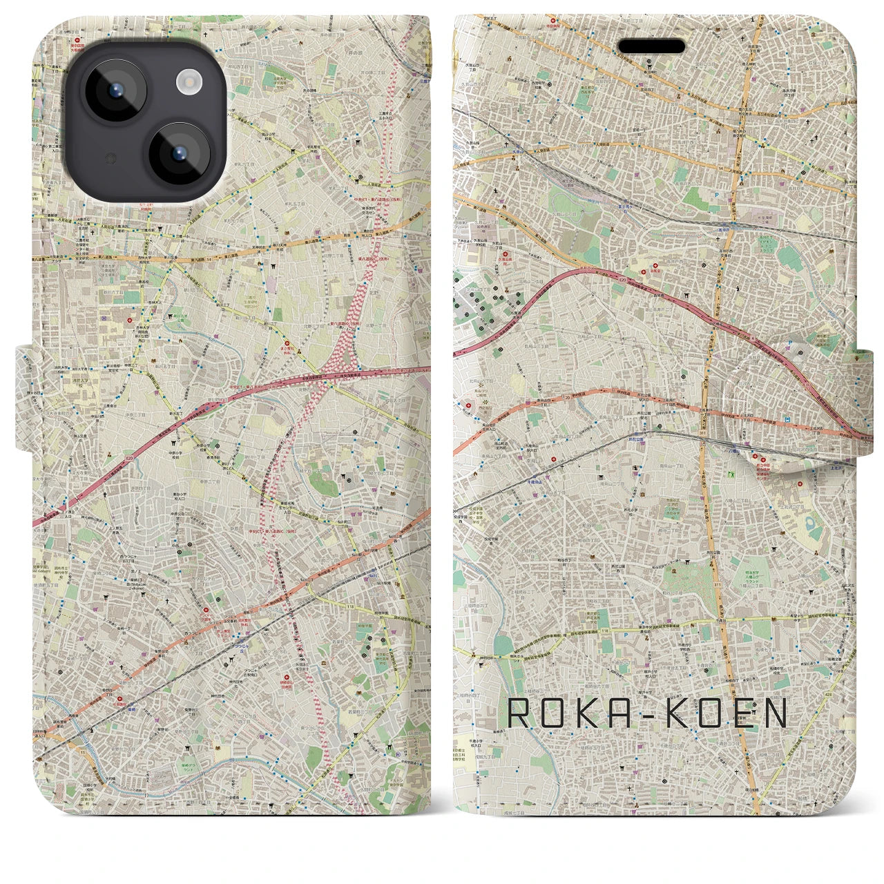 【芦花公園】地図柄iPhoneケース（手帳両面タイプ・ナチュラル）iPhone 14 Plus 用