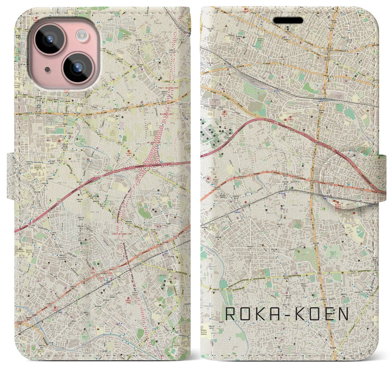 【芦花公園】地図柄iPhoneケース（手帳両面タイプ・ナチュラル）iPhone 15 Plus 用