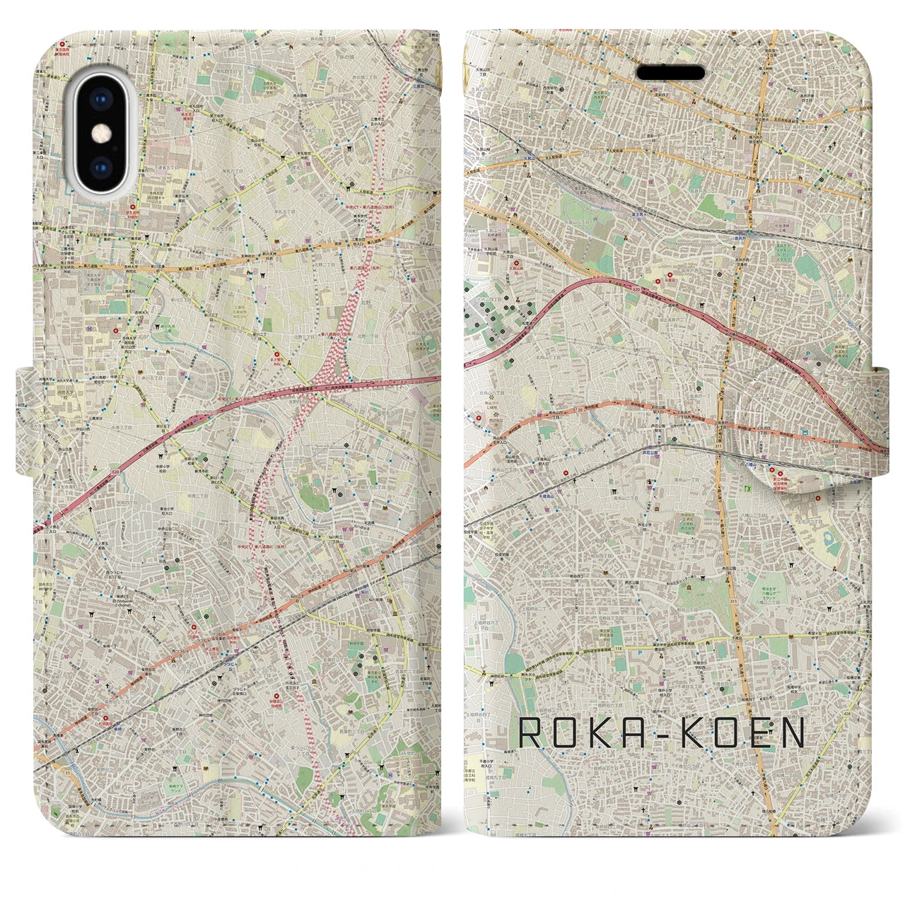 【芦花公園】地図柄iPhoneケース（手帳両面タイプ・ナチュラル）iPhone XS Max 用