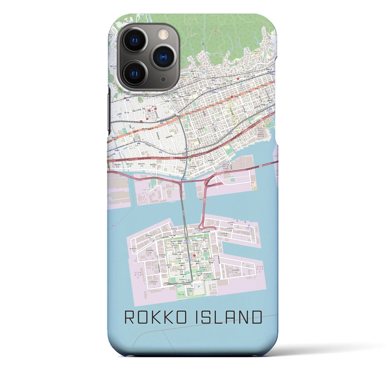 【六甲アイランド】地図柄iPhoneケース（バックカバータイプ・ナチュラル）iPhone 11 Pro Max 用