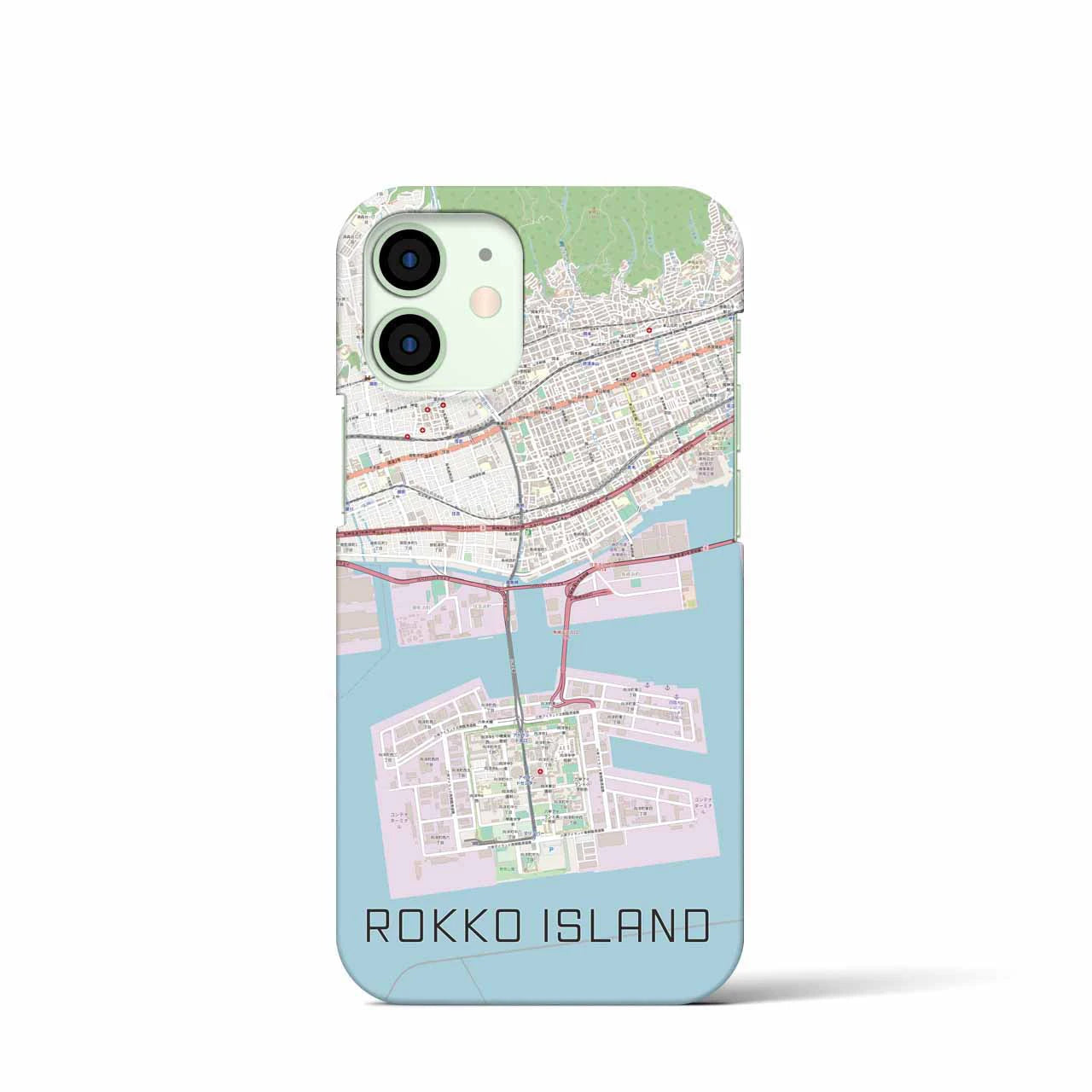 【六甲アイランド】地図柄iPhoneケース（バックカバータイプ・ナチュラル）iPhone 12 mini 用