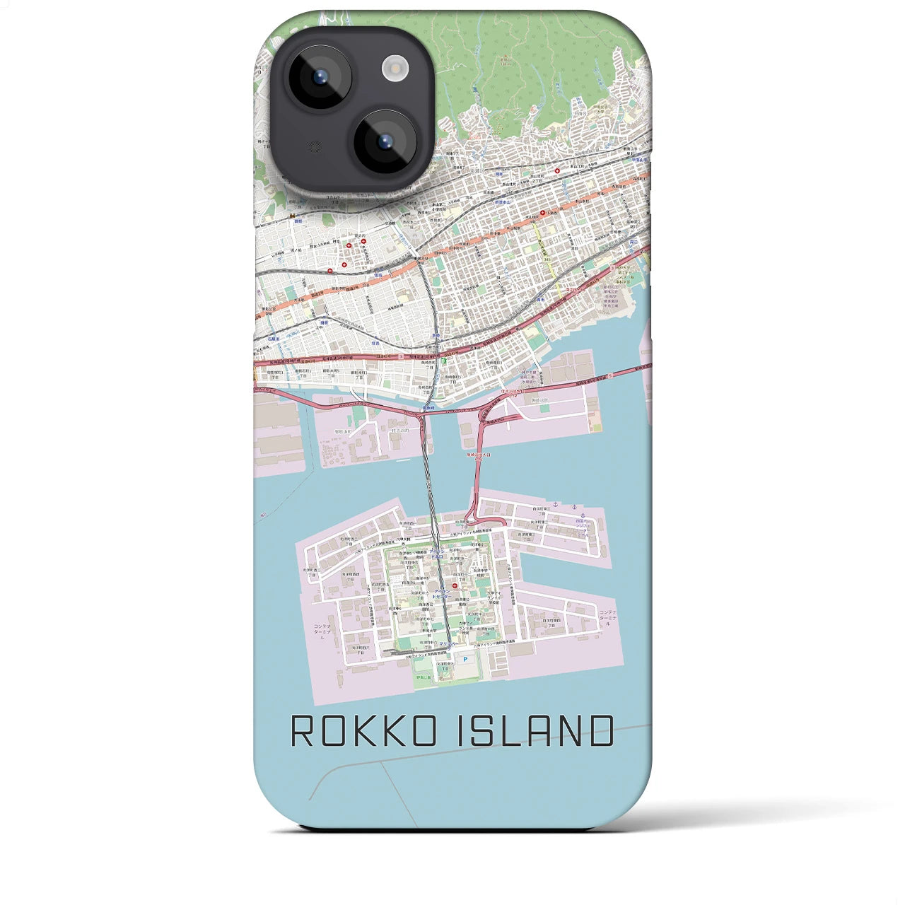 【六甲アイランド】地図柄iPhoneケース（バックカバータイプ・ナチュラル）iPhone 14 Plus 用