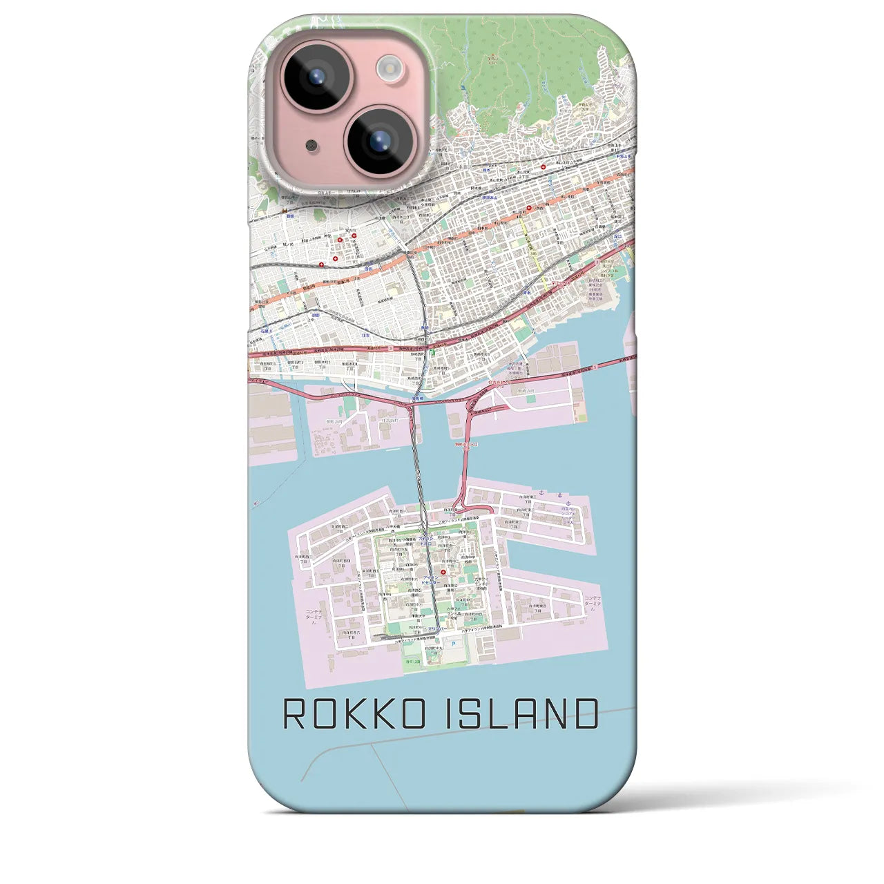 【六甲アイランド】地図柄iPhoneケース（バックカバータイプ・ナチュラル）iPhone 15 Plus 用