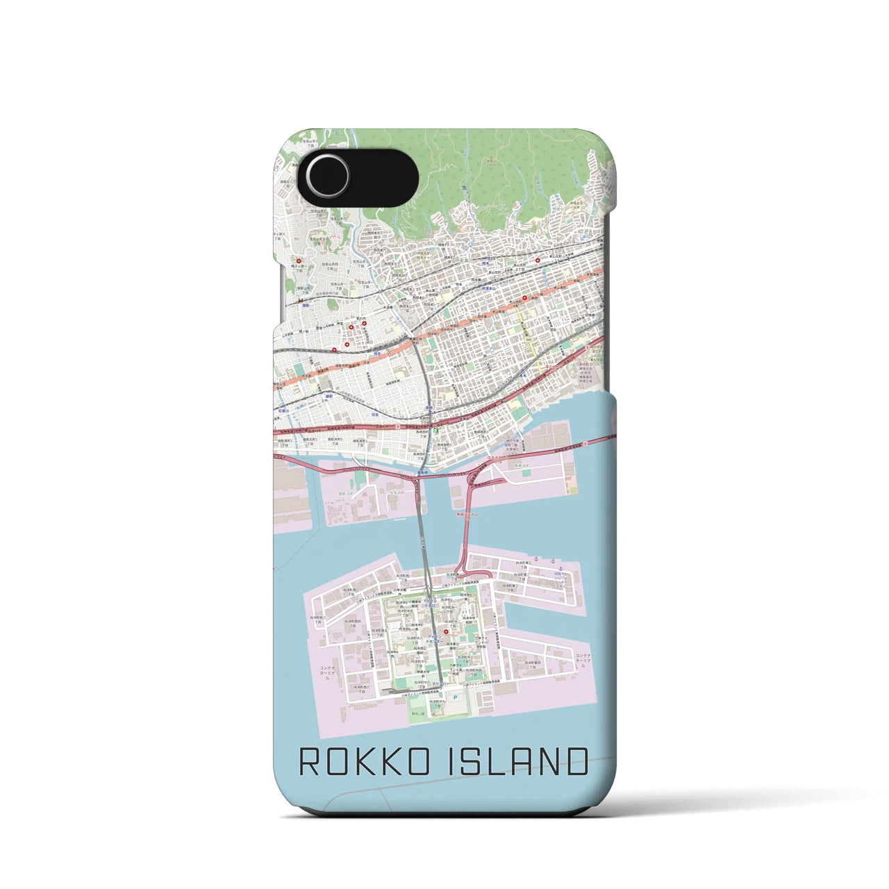 【六甲アイランド】地図柄iPhoneケース（バックカバータイプ・ナチュラル）iPhone SE（第3 / 第2世代） / 8 / 7 / 6s / 6 用