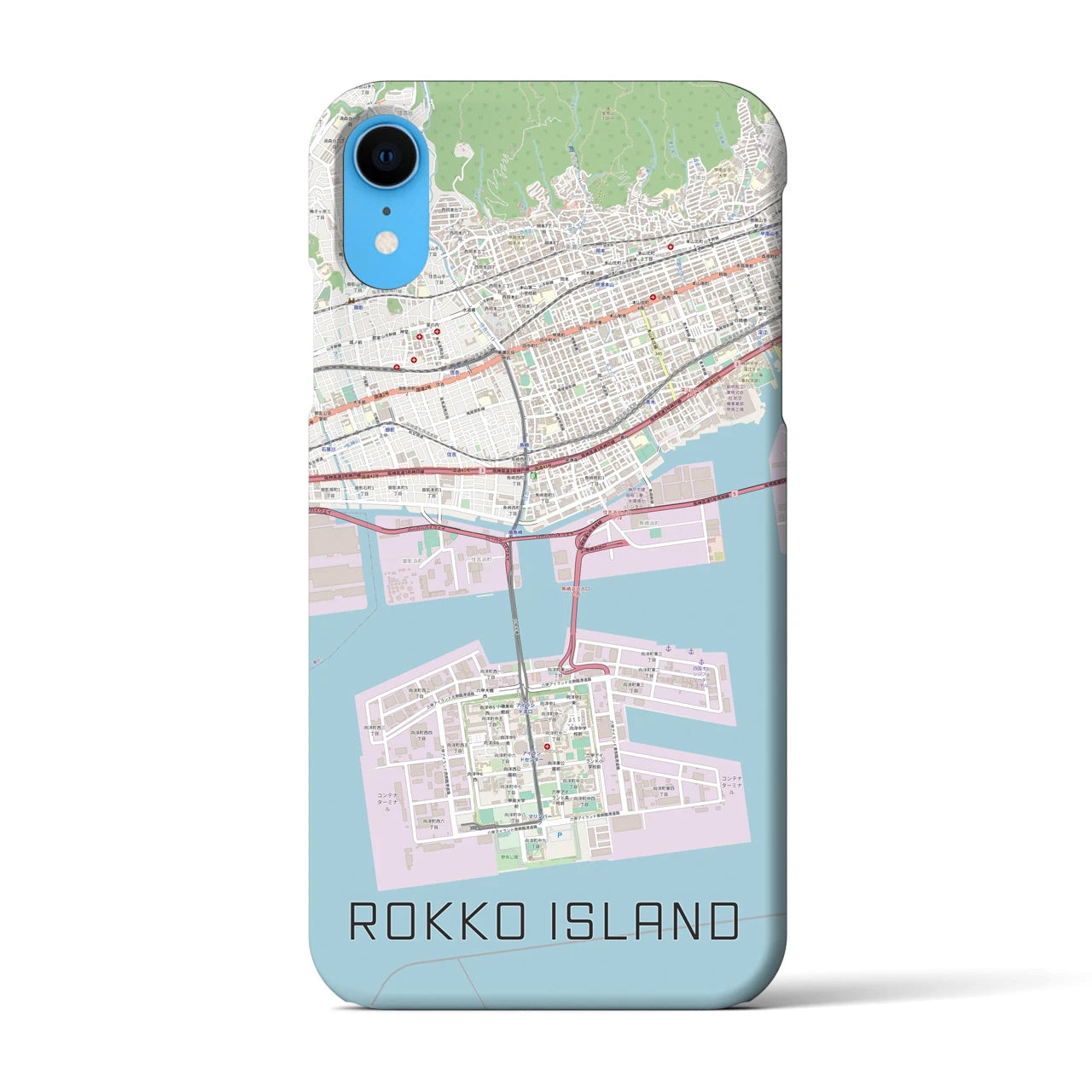 【六甲アイランド】地図柄iPhoneケース（バックカバータイプ・ナチュラル）iPhone XR 用