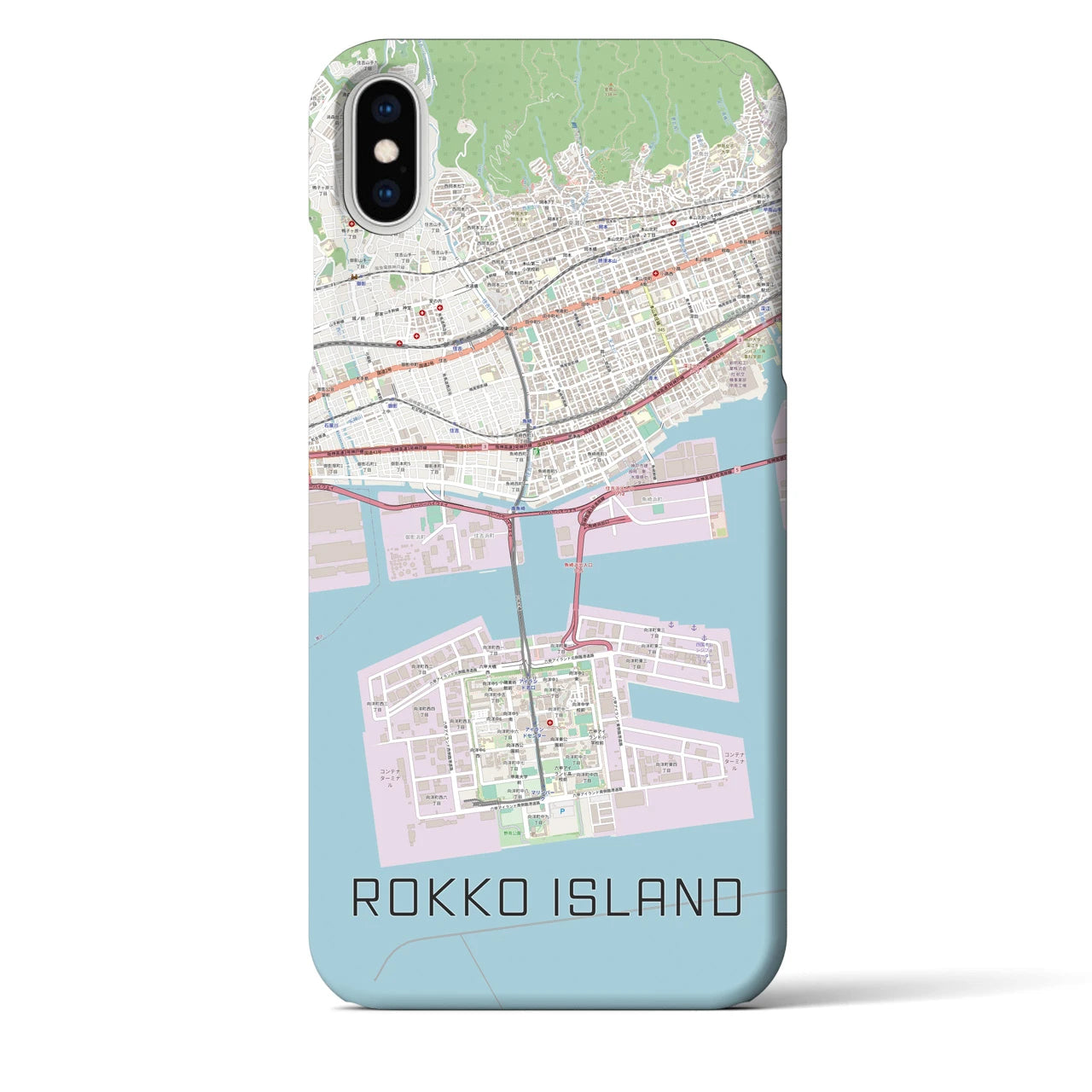 【六甲アイランド】地図柄iPhoneケース（バックカバータイプ・ナチュラル）iPhone XS Max 用