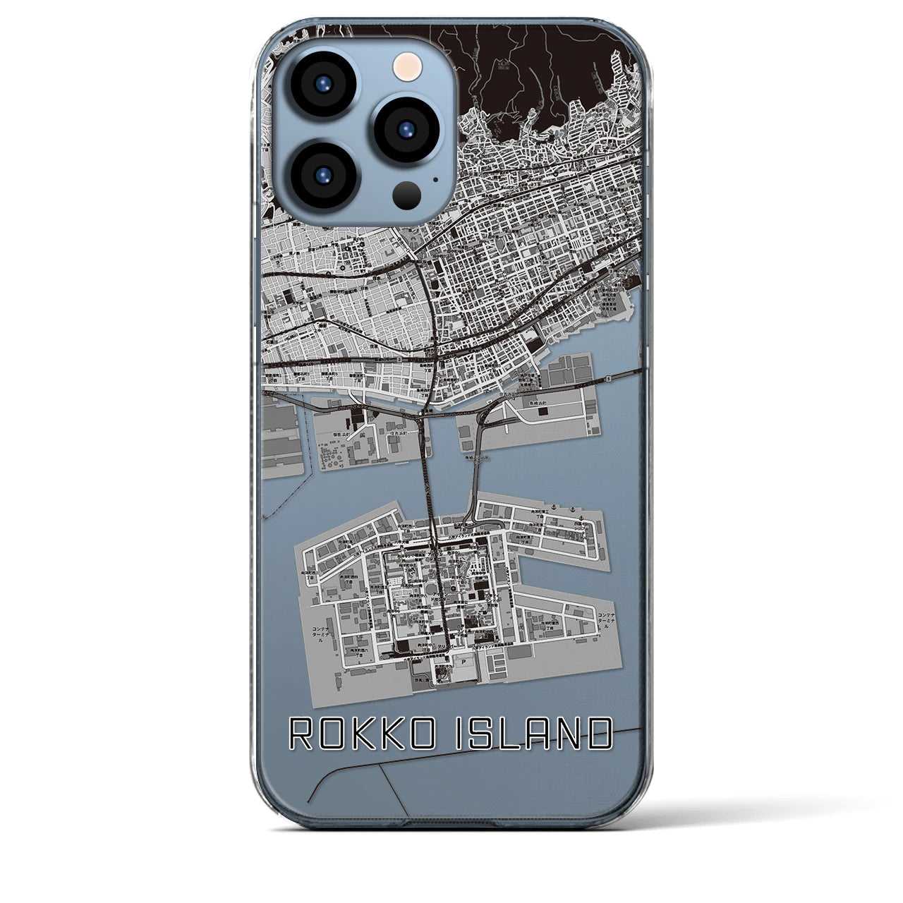 【六甲アイランド】地図柄iPhoneケース（クリアタイプ・モノトーン）iPhone 13 Pro Max 用