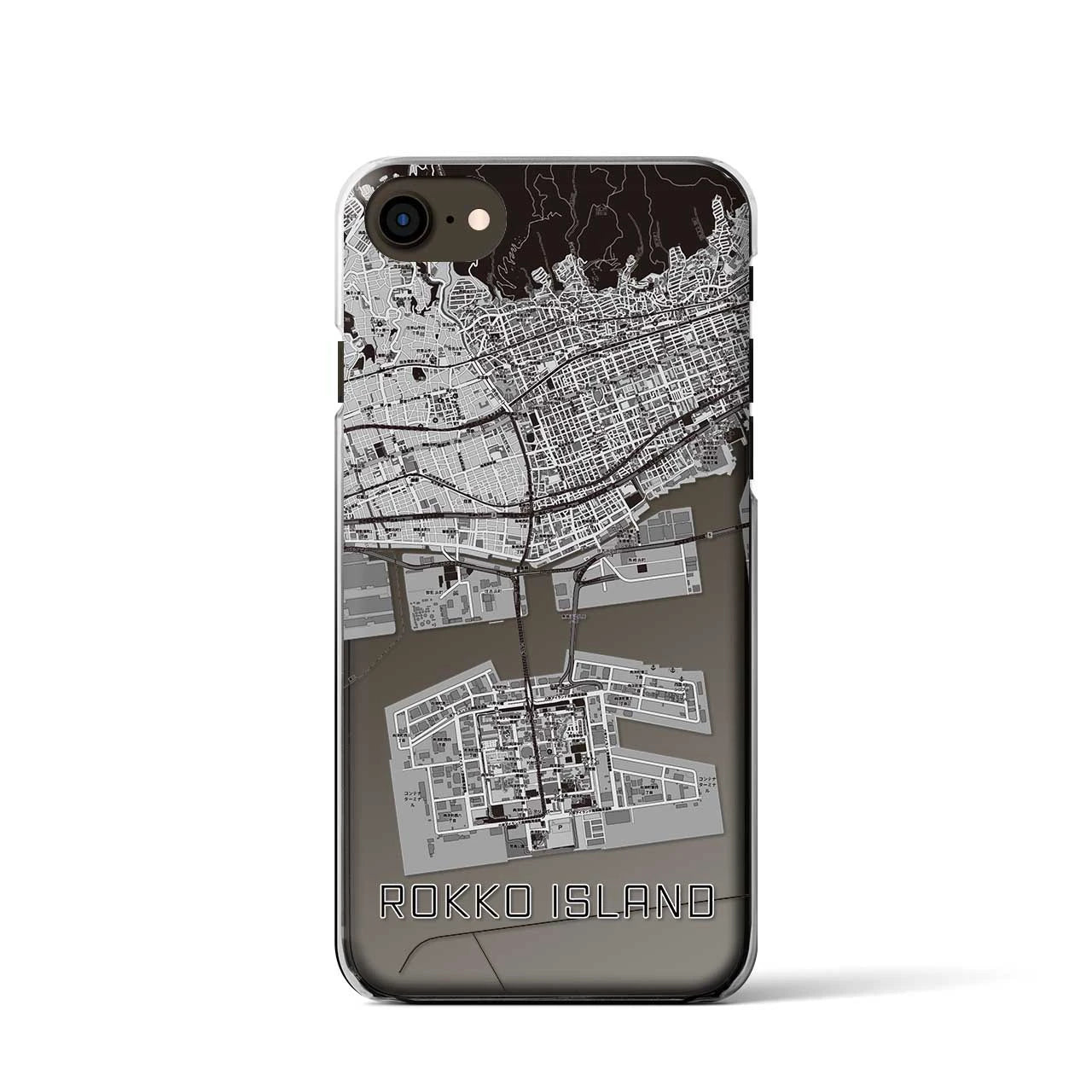 【六甲アイランド】地図柄iPhoneケース（クリアタイプ・モノトーン）iPhone SE（第3 / 第2世代） / 8 / 7 / 6s / 6 用