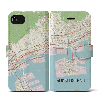 【六甲アイランド（兵庫県）】地図柄iPhoneケース（手帳タイプ）ナチュラル・iPhone SE（第3 / 第2世代） / 8 / 7 / 6s / 6 用
