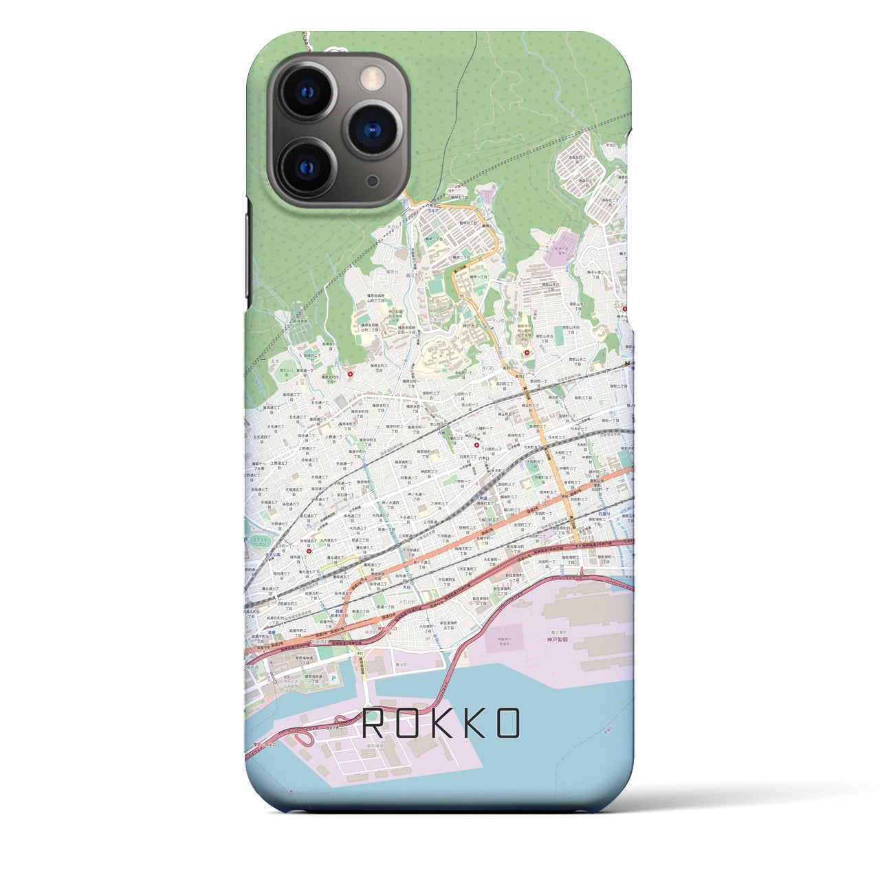【六甲】地図柄iPhoneケース（バックカバータイプ・ナチュラル）iPhone 11 Pro Max 用