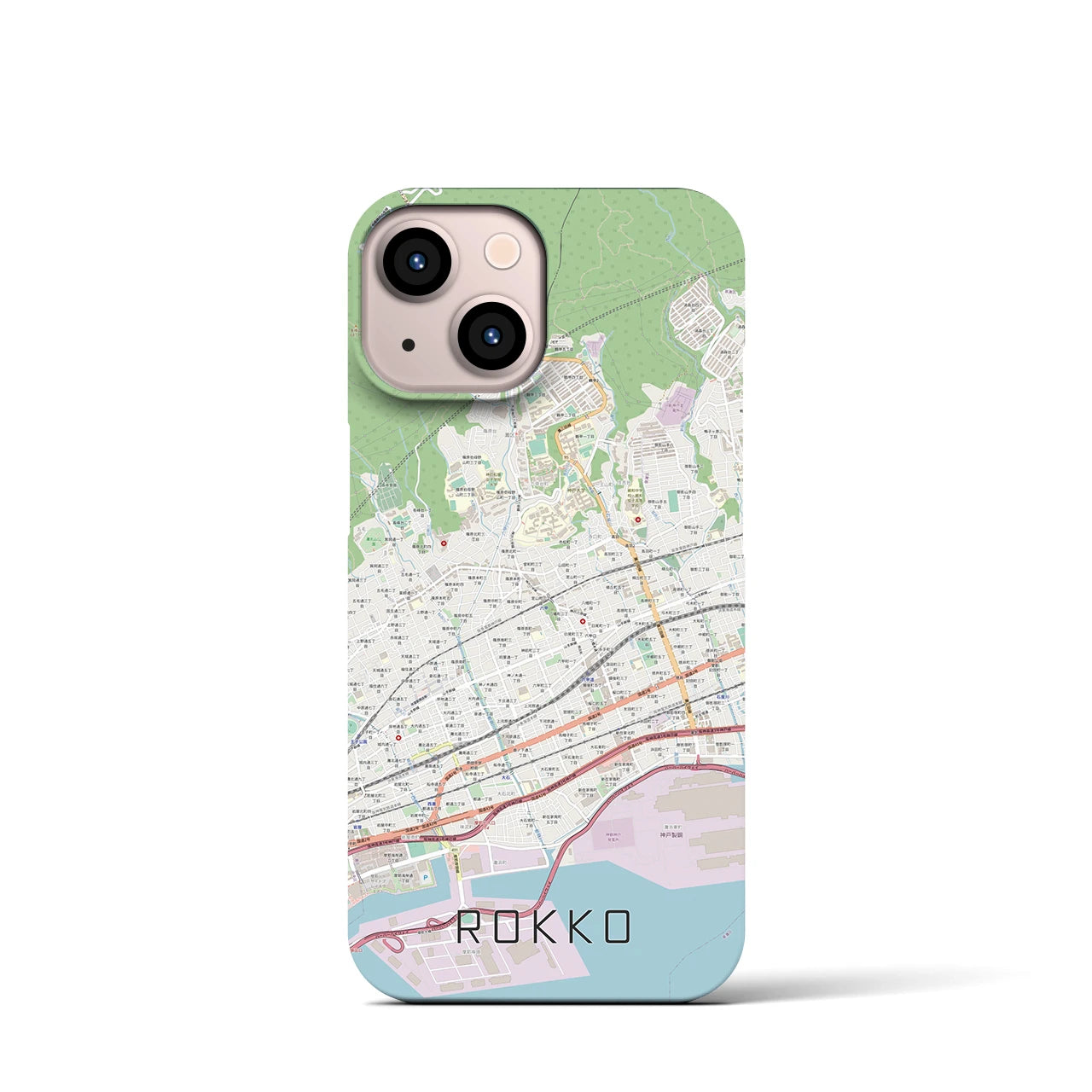 【六甲】地図柄iPhoneケース（バックカバータイプ・ナチュラル）iPhone 13 mini 用
