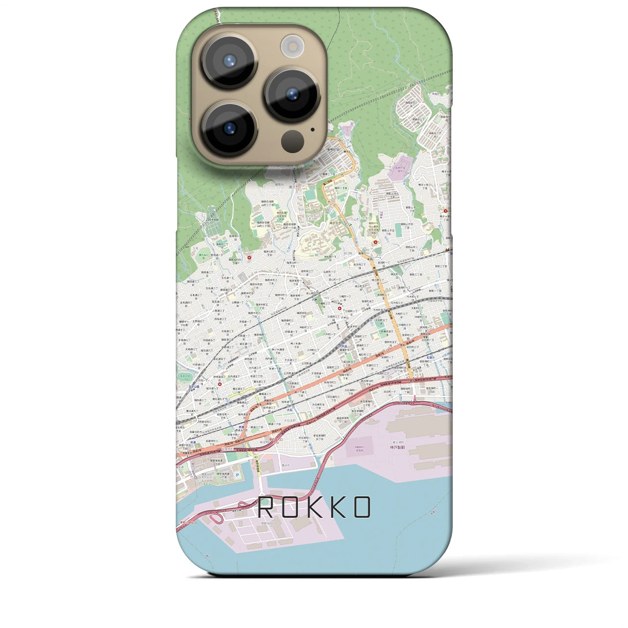 【六甲】地図柄iPhoneケース（バックカバータイプ・ナチュラル）iPhone 14 Pro Max 用