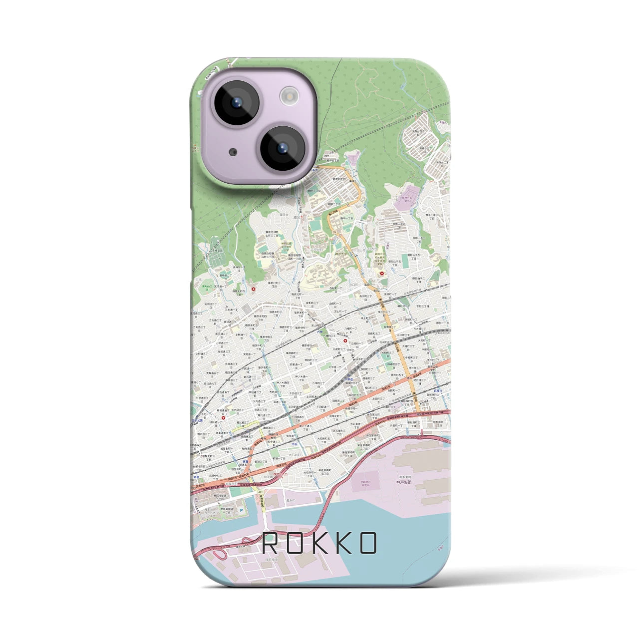 【六甲】地図柄iPhoneケース（バックカバータイプ・ナチュラル）iPhone 14 用