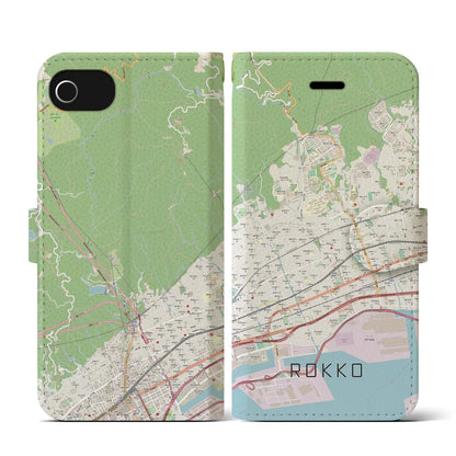 【六甲（兵庫県）】地図柄iPhoneケース（手帳タイプ）ナチュラル・iPhone SE（第3 / 第2世代） / 8 / 7 / 6s / 6 用