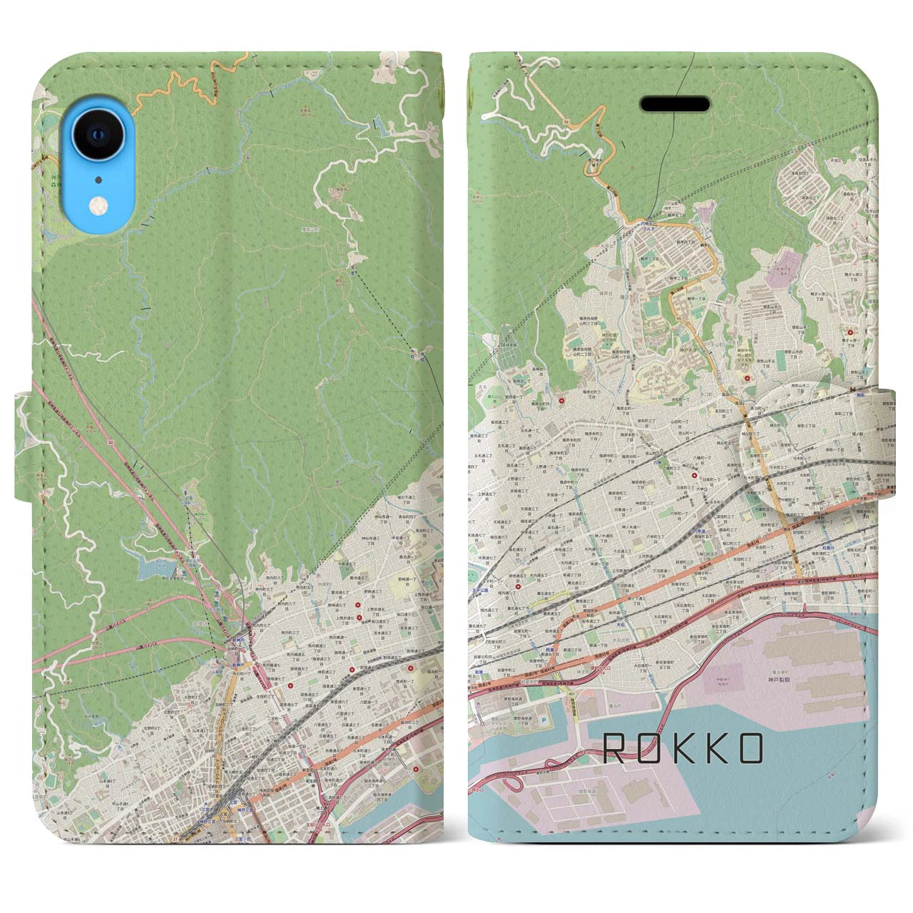 【六甲】地図柄iPhoneケース（手帳両面タイプ・ナチュラル）iPhone XR 用